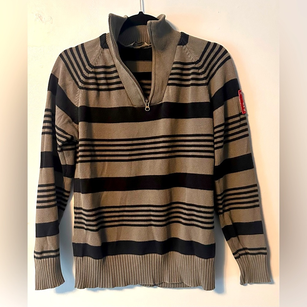 Gray and black sweater with front zipper